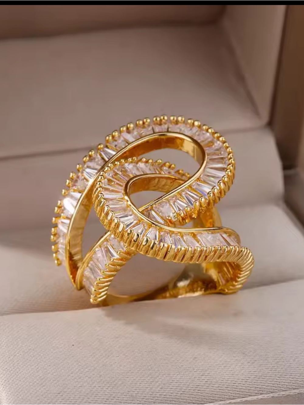 Gold and Clear Crystal Loop Ring